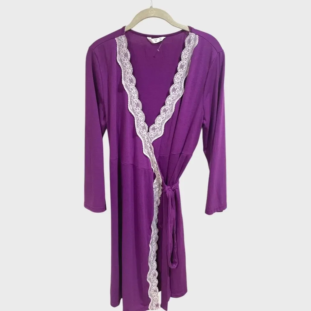 Maternity Lace Purple Wrap Light Weight Robe Size XL - Picture 7 of 11